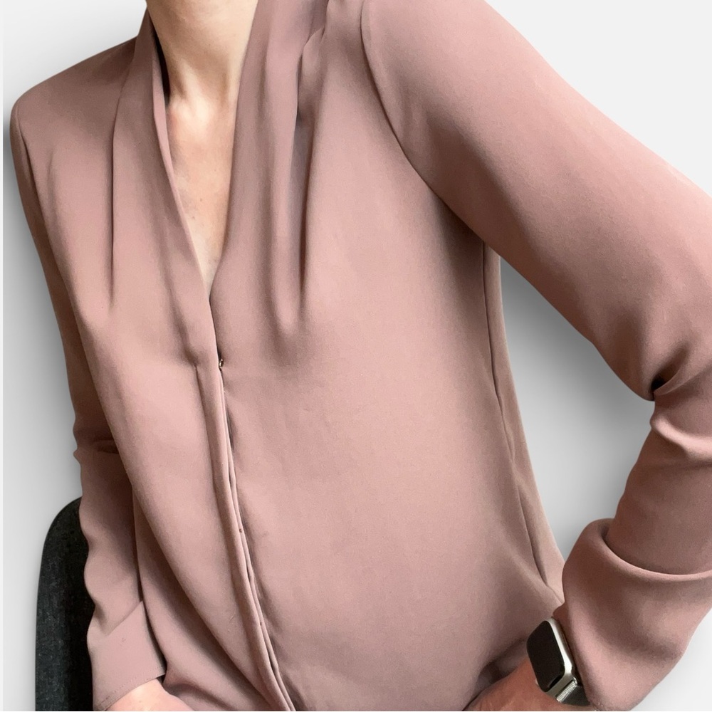 Aritzia Babaton Akira Power Blouse, V-Neck Long Sleeve Button Up, Size Small